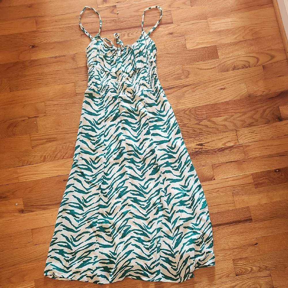 Reformation Green and White Zebra Print Maxi Dress